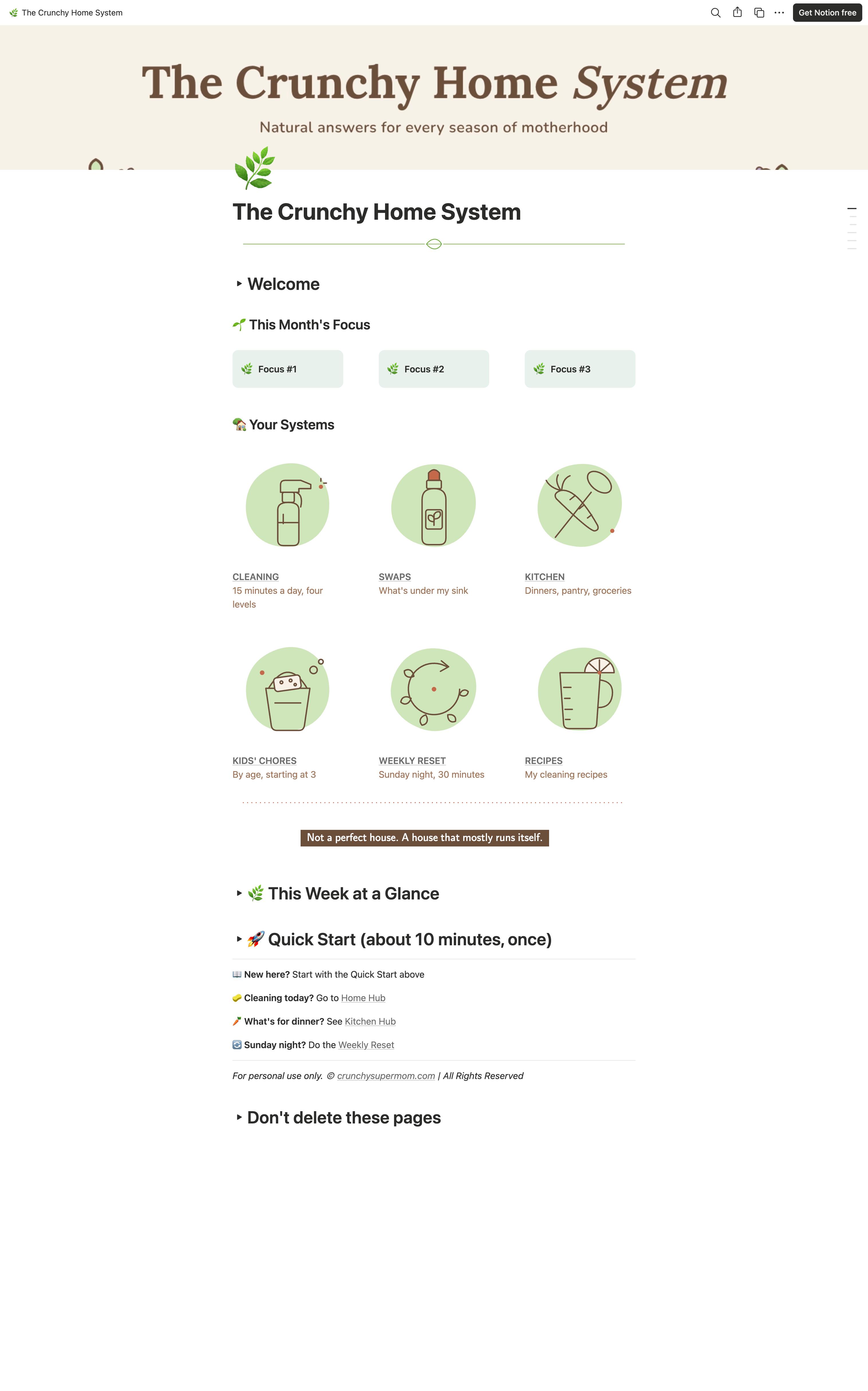 The Crunchy Home System dashboard in Notion