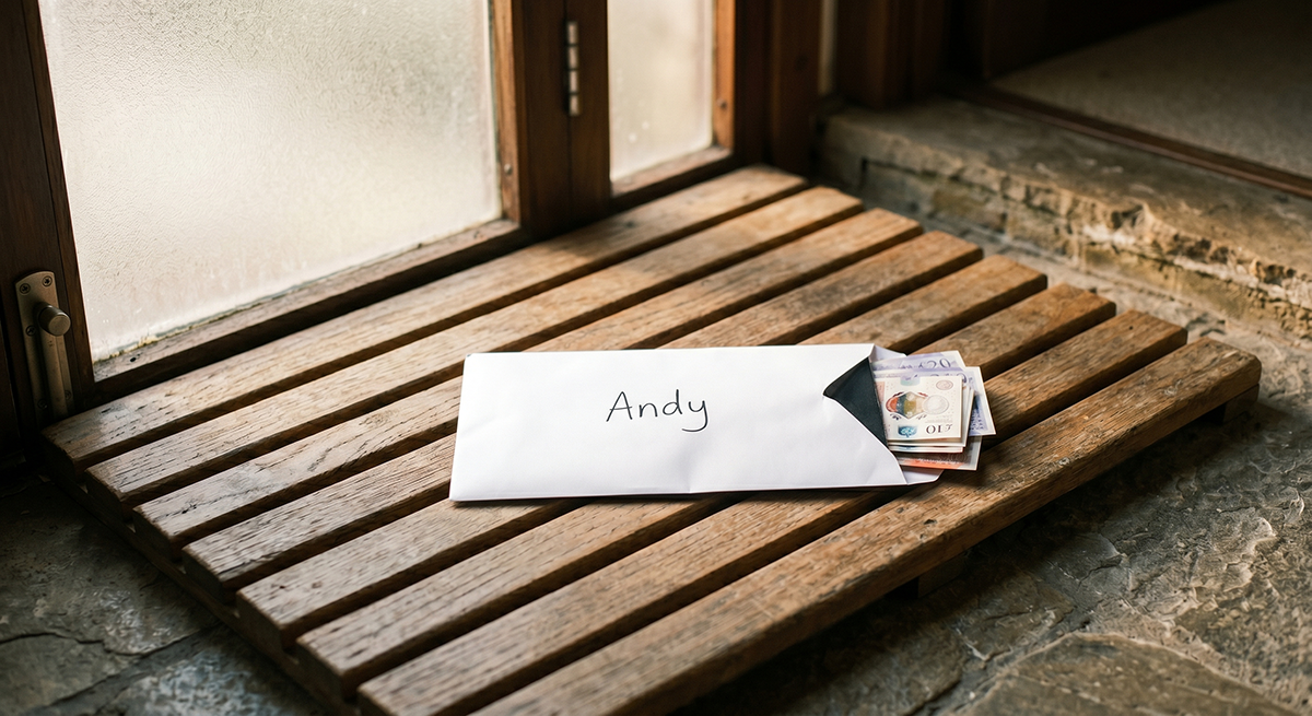 Envelope of cash on the doorstep