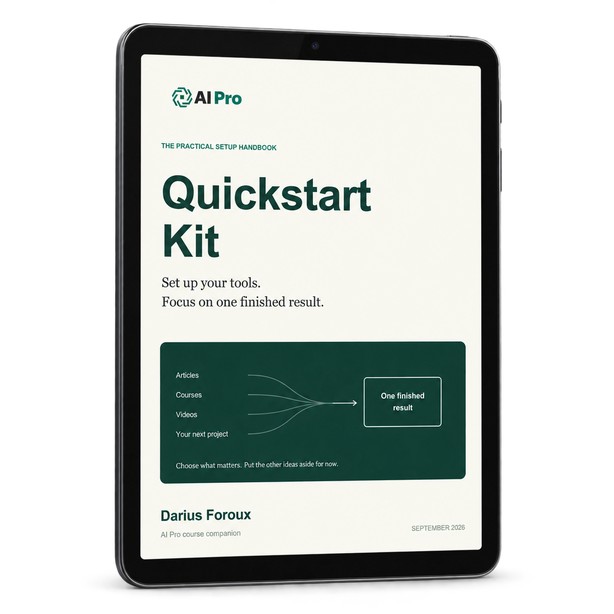 AI Pro Quickstart Kit, full cover on a tablet
