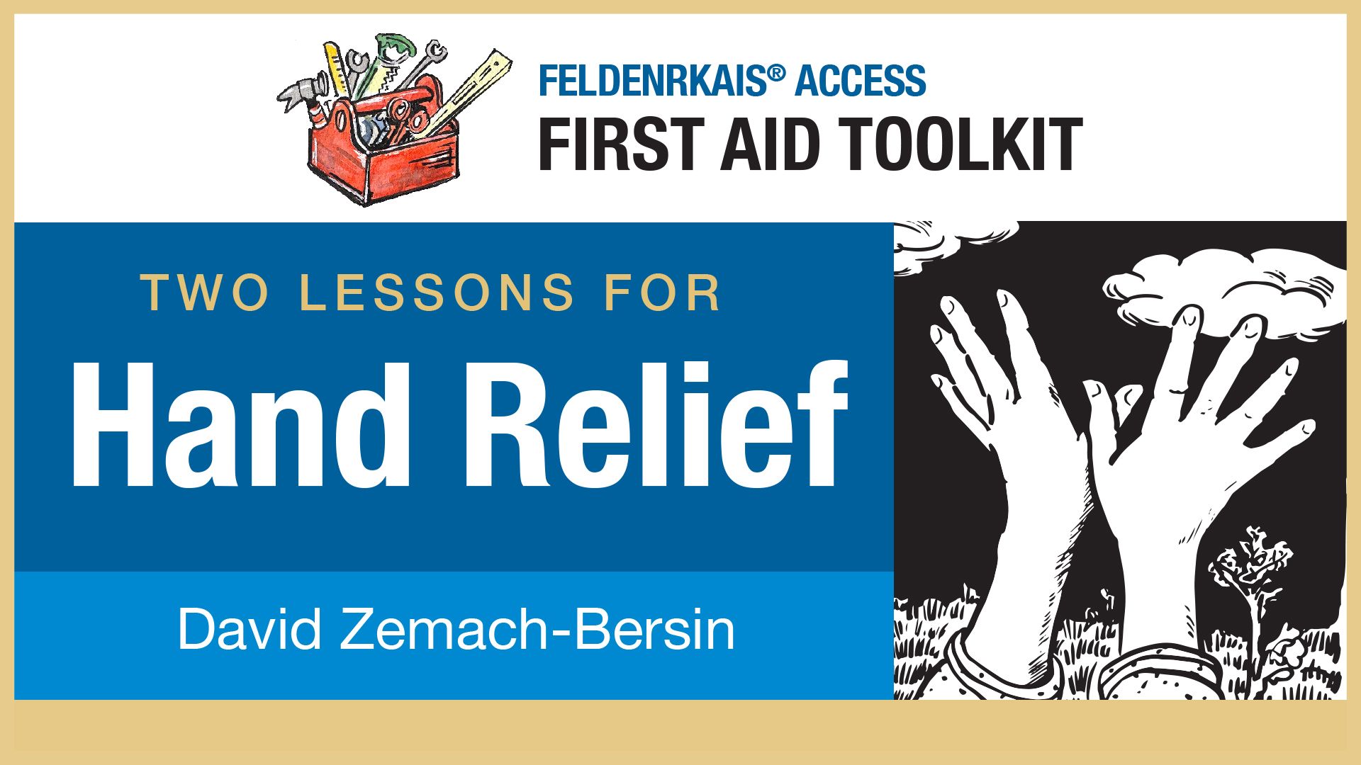 The back of two hands reaching open toward a sky above a field as an illustration of online Feldenkrais Method lessons for Hand Relief