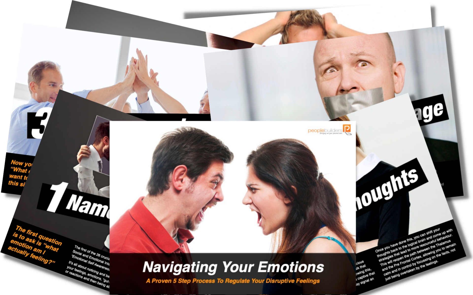 Image of Navigating Your Emotions free Ebook showing a man and woman violently arguing because they cannot manage their emotional responses.