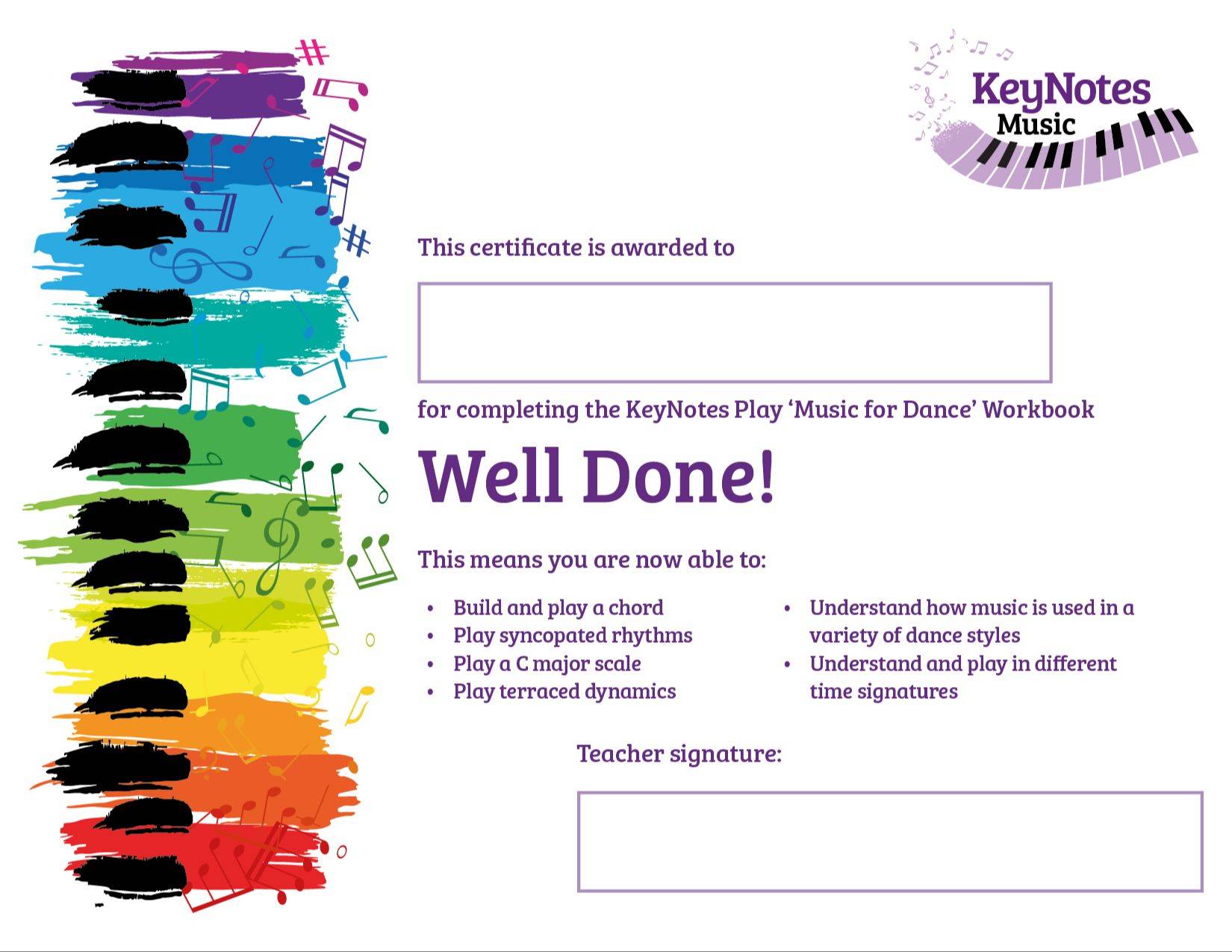 KeyNotes Music for Dance curriculum
