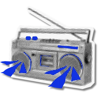 Halftone sticker of a boombox