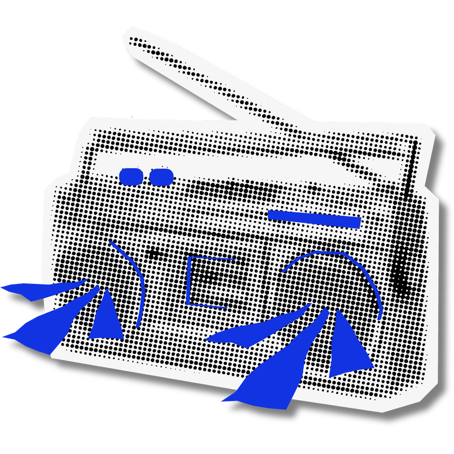 Halftone sticker of a boombox