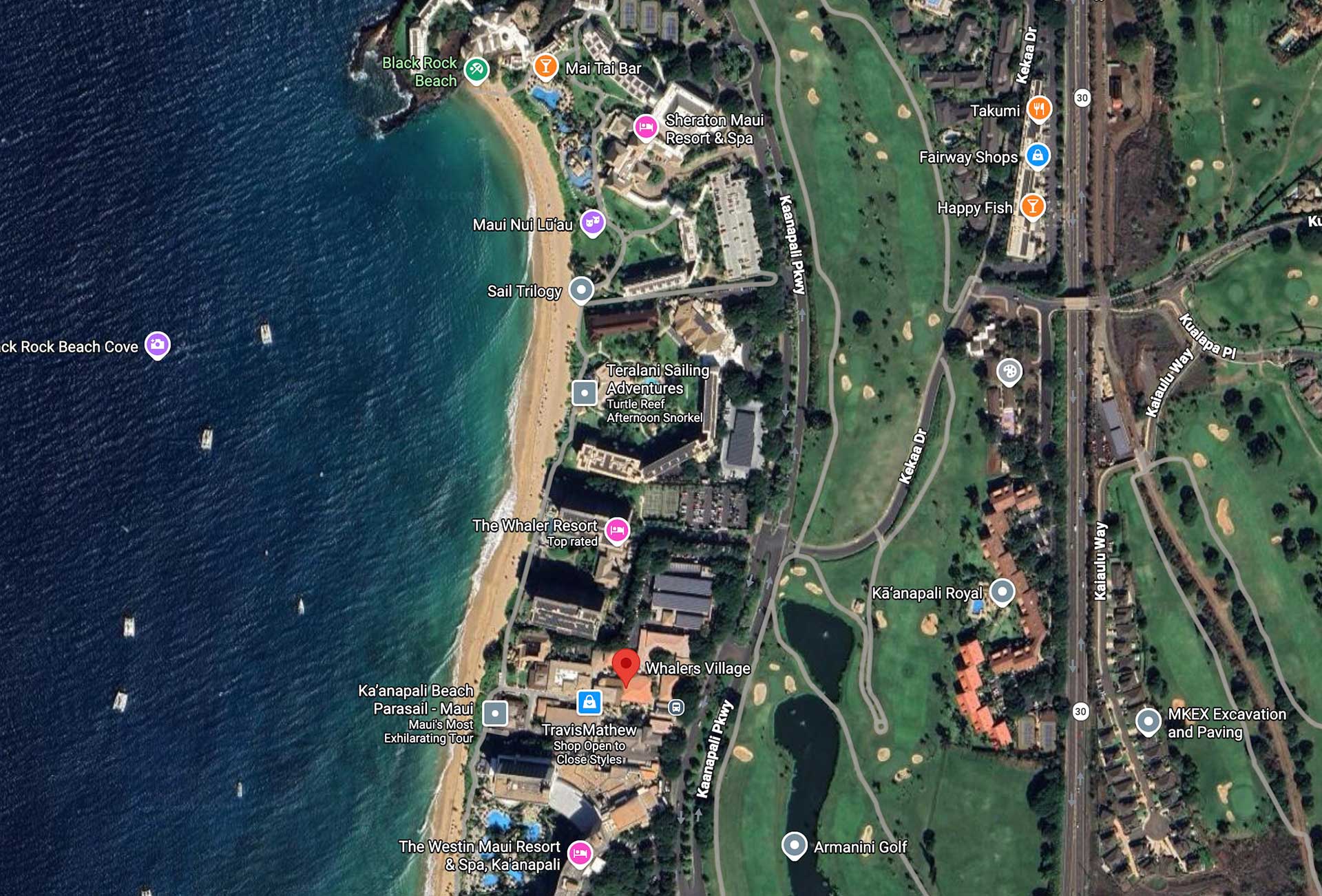 Ka'anapali Beach/Black Rock Beach, Maui - Hawaii Map
