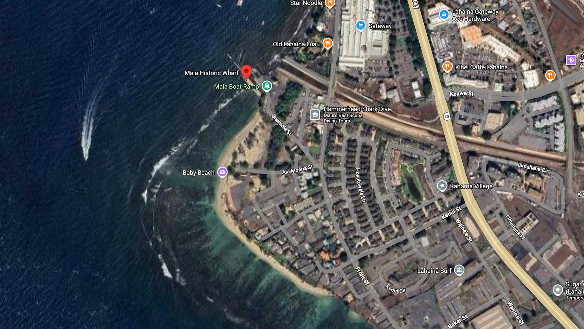 Mala Historic Wharf and Baby Beach, Maui, Hawaii Map: