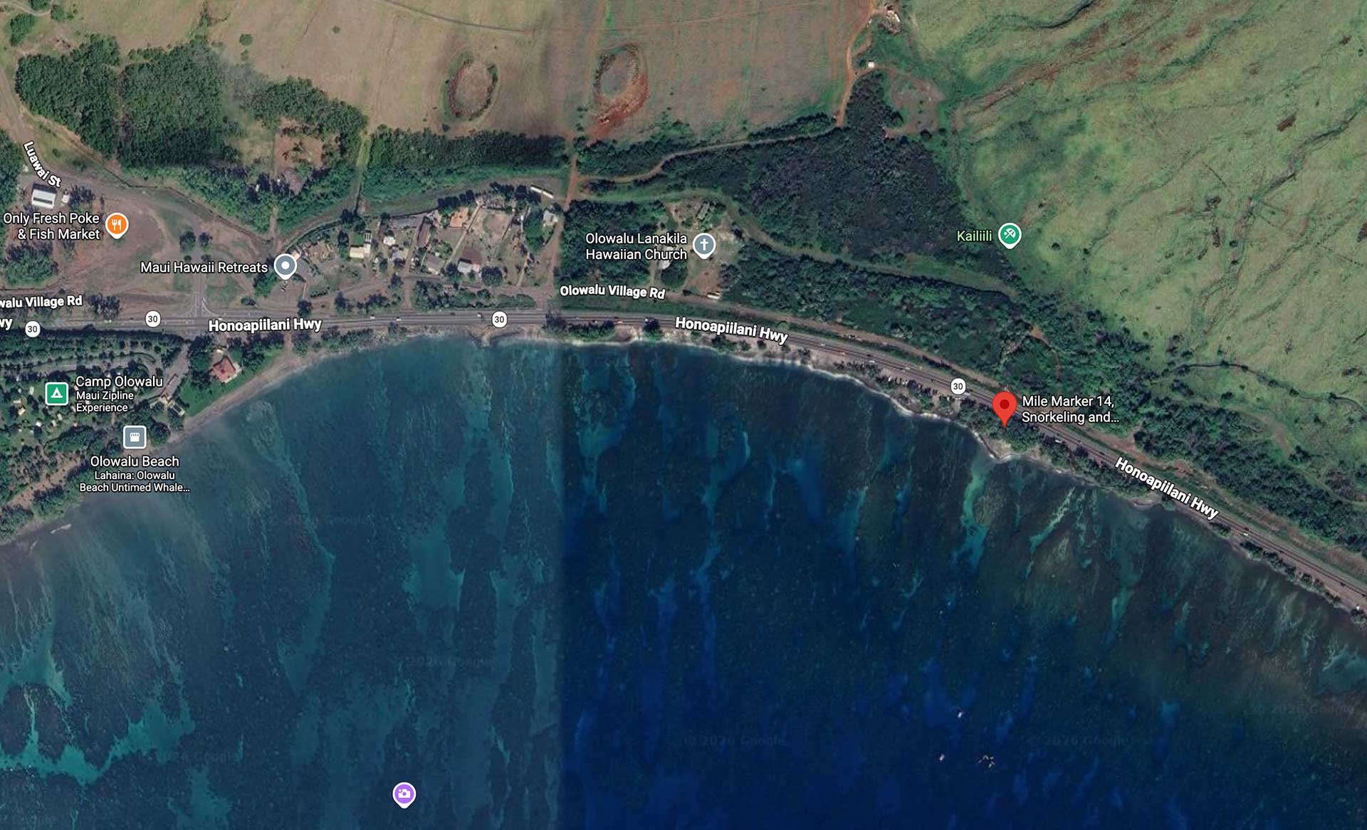 Olowalu Beach at Mile Marker 14, Maui, Hawaii Map