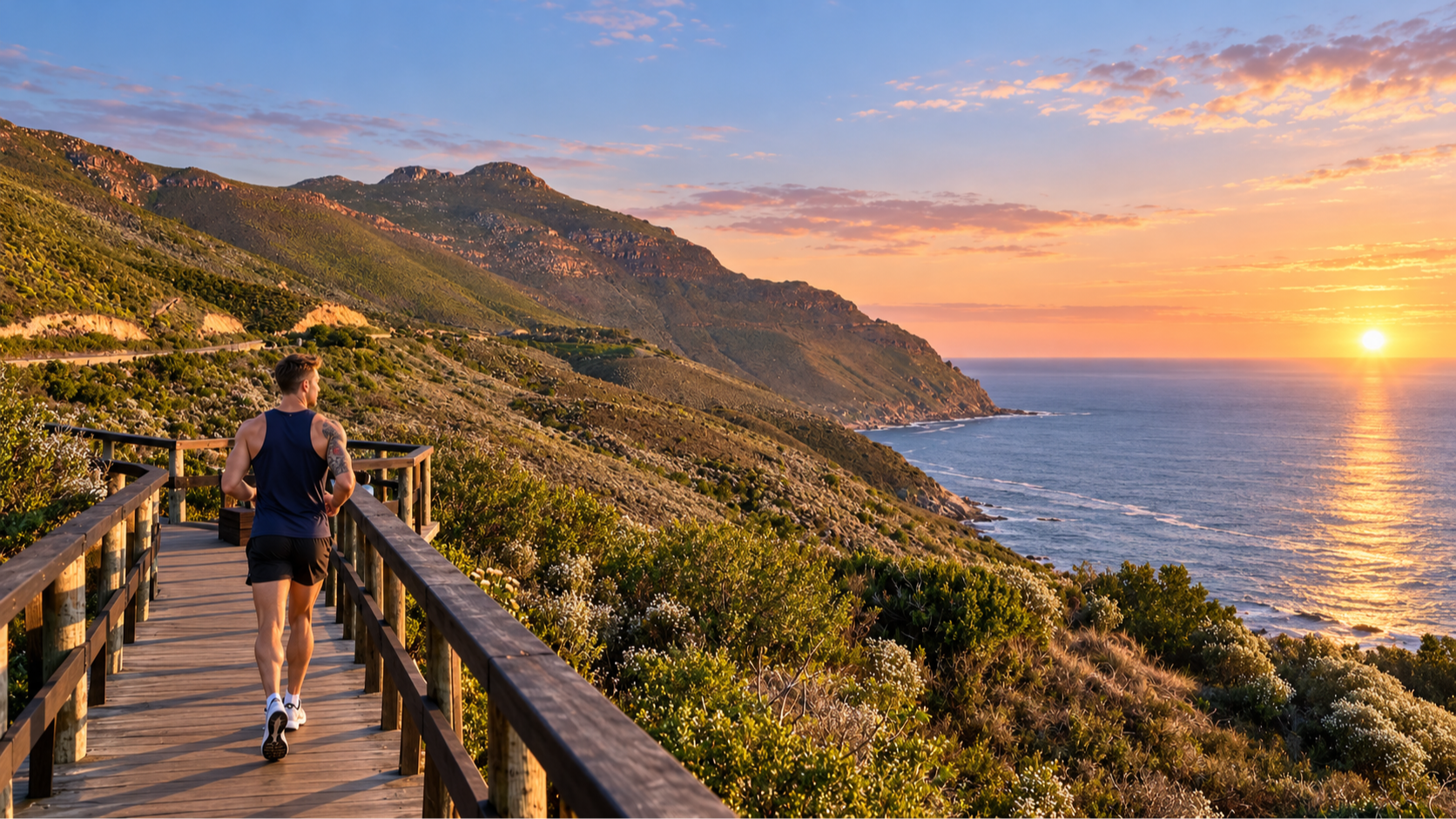 Sunrise over coastal trail — RISE 2027 Men. Greater Lives.