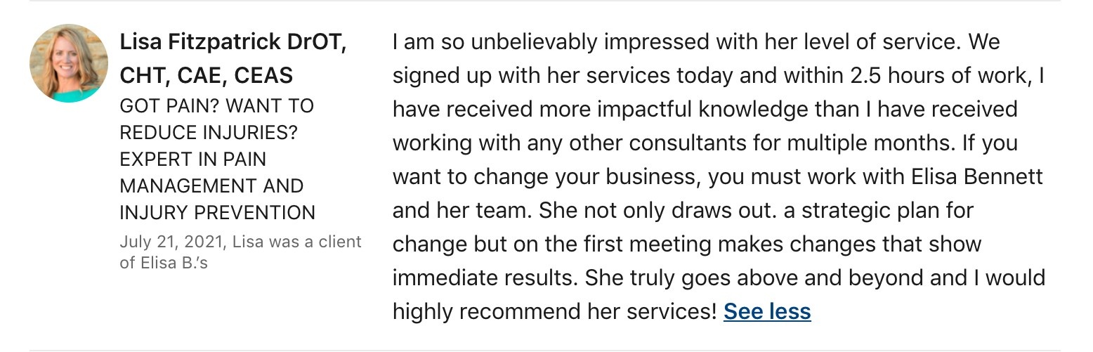Client testimonial about immediate strategic value