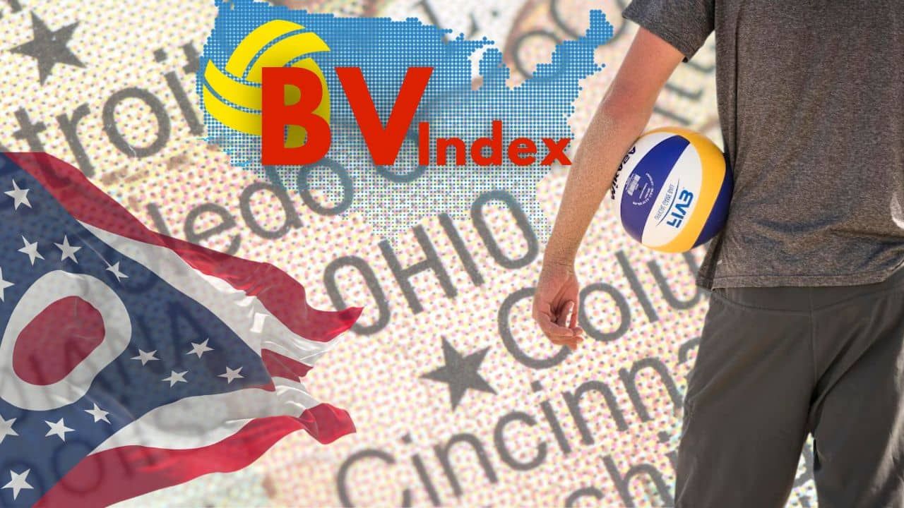 Map of Ohio with beach volleyball player