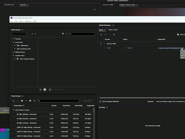 Adobe Media Encoder with export presets