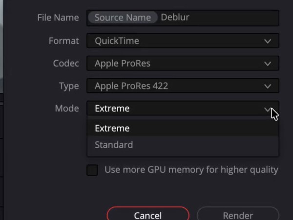 Remove Motion Blur render settings in DaVinci Resolve 21