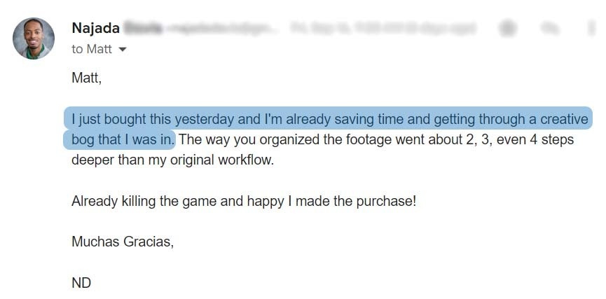 Testimonial from a Wedding Film Framework student