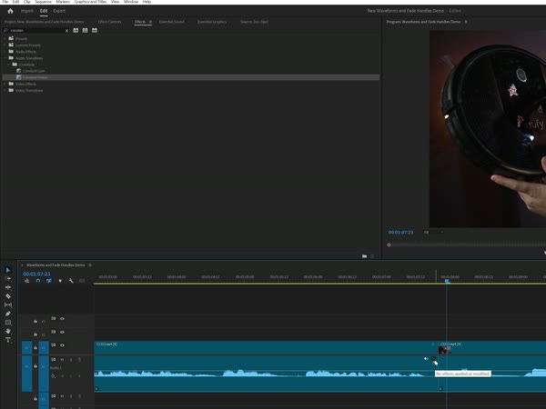 An audio clip on the timeline with a fade handle