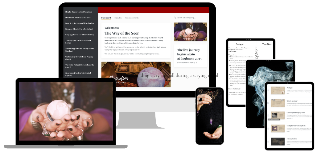Way of the Seer online course displayed across laptop, desktop, tablet, and phone screens