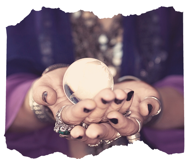 Jeweled hands cradling a crystal ball — audio and video lessons for Way of the Mage online spellcraft course