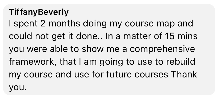 Testimonial about getting a framework in 15 minutes after two months stuck