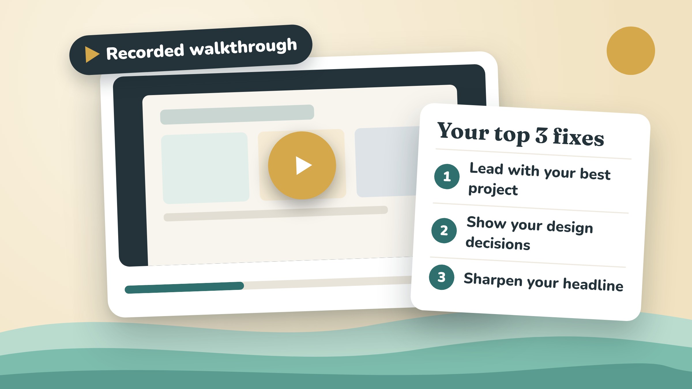 Preview of a recorded portfolio review with a list of top 3 fixes