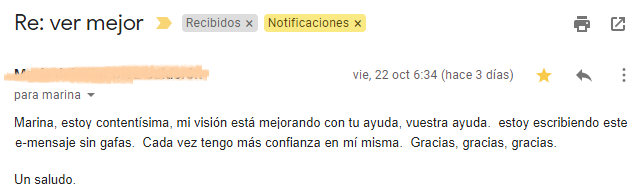 Email de una alumna: estoy escribiendo este e-mensaje sin gafas.