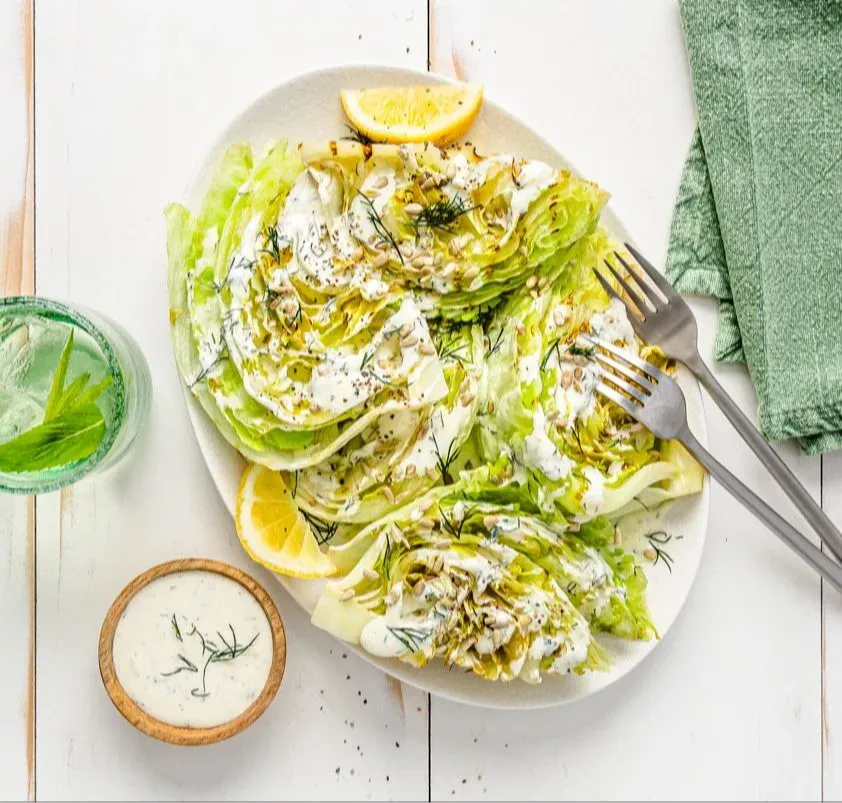 Grilled Lettuce with Creamy Feta Dressing