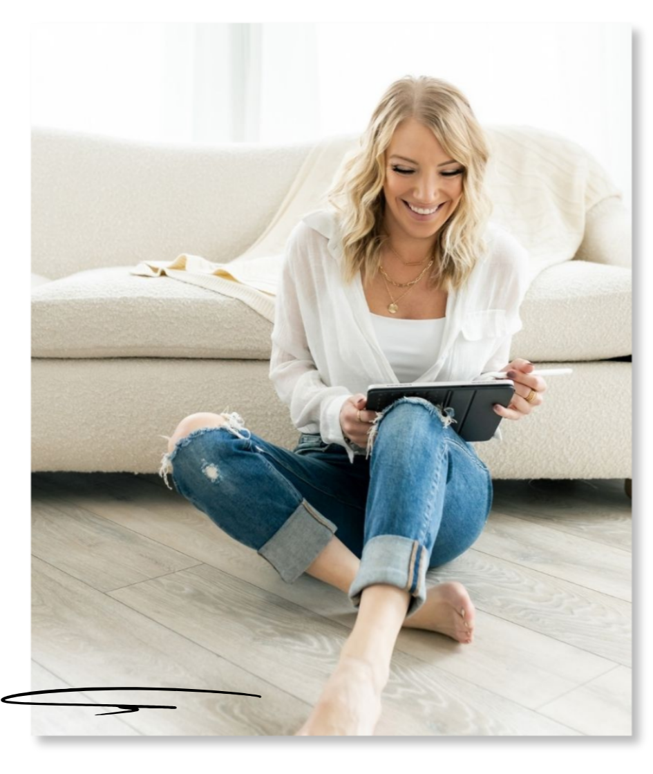 Claire VanBemmelen reviewing VIP marketing plan strategy on tablet, supporting online business growth and brand visibility through K+C Creative services.