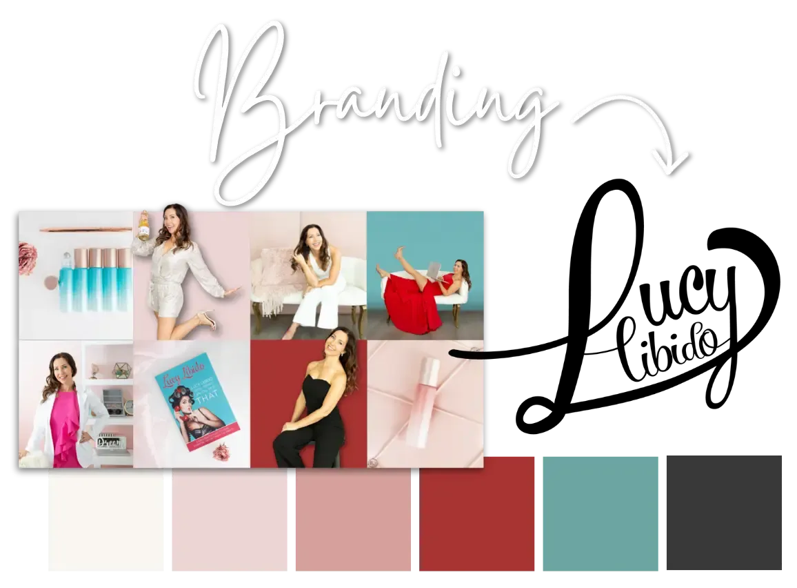 Branding and logo design for Lucy Libido, featuring playful typography, curated color palette, and cohesive personal brand identity created by K+C Creative.