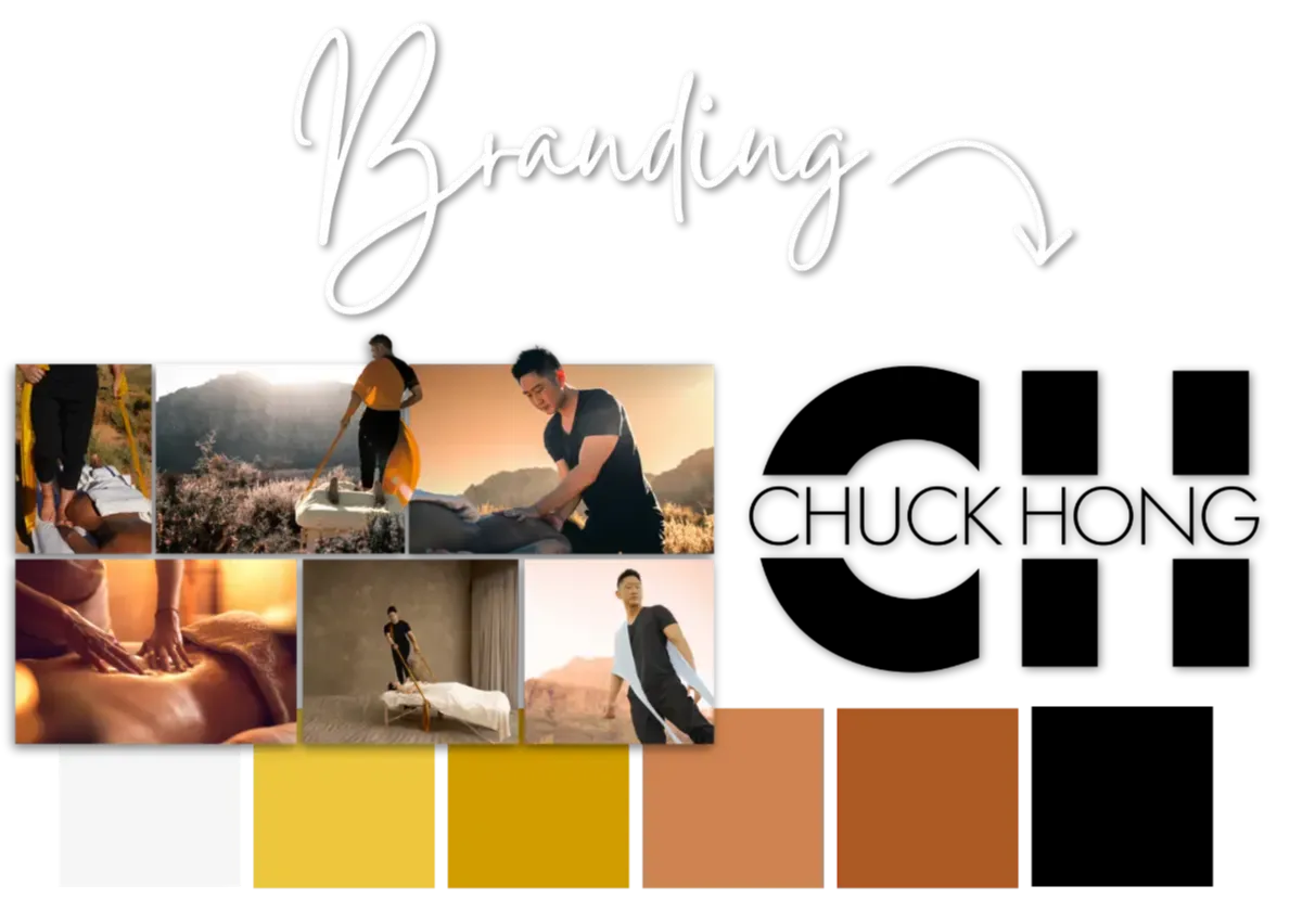 Branding and logo design for Chuck Hong, including custom logo mark, brand photography direction, and cohesive color palette created by K+C Creative.