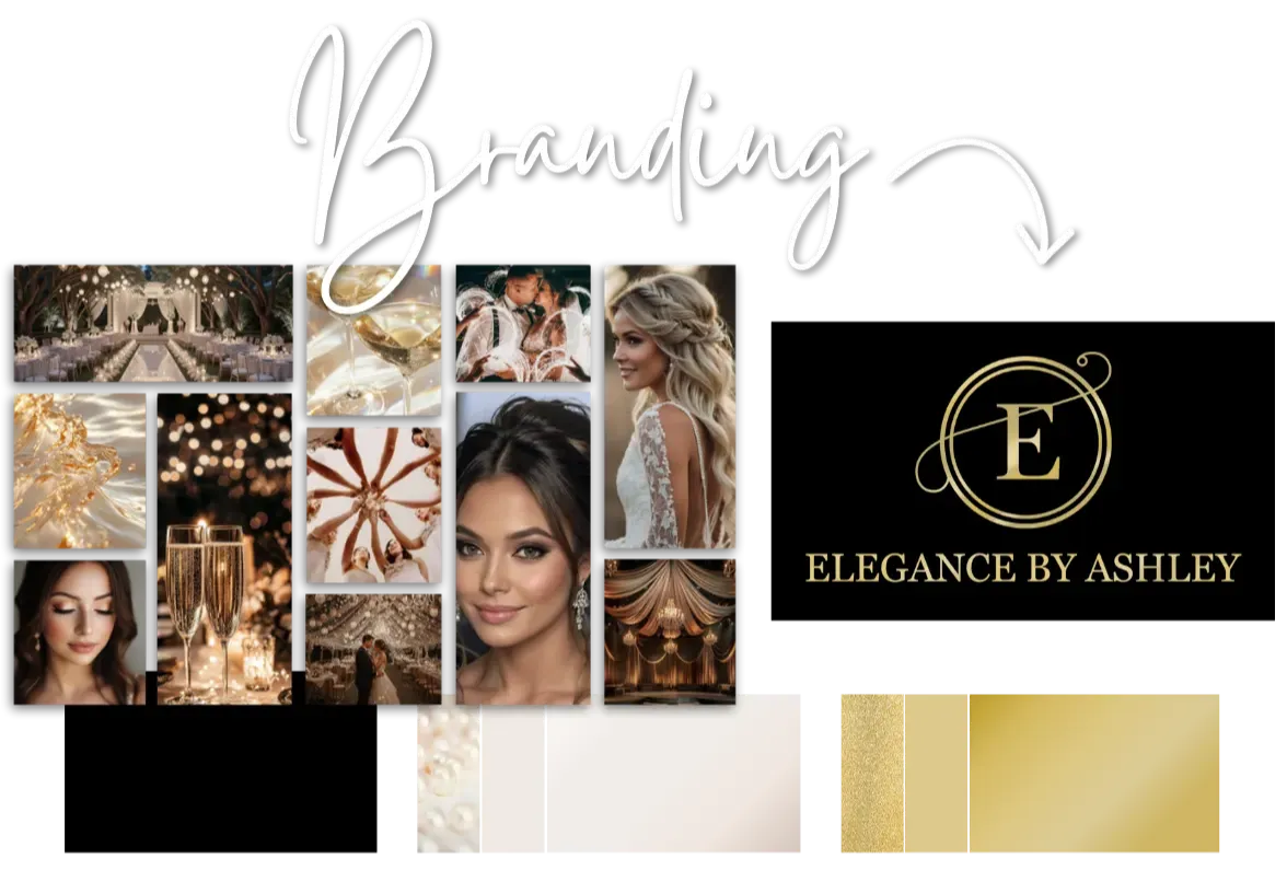 Branding and logo design for Elegance By Ashley, featuring luxury typography, refined color palette, and cohesive beauty brand identity created by K+C Creative.