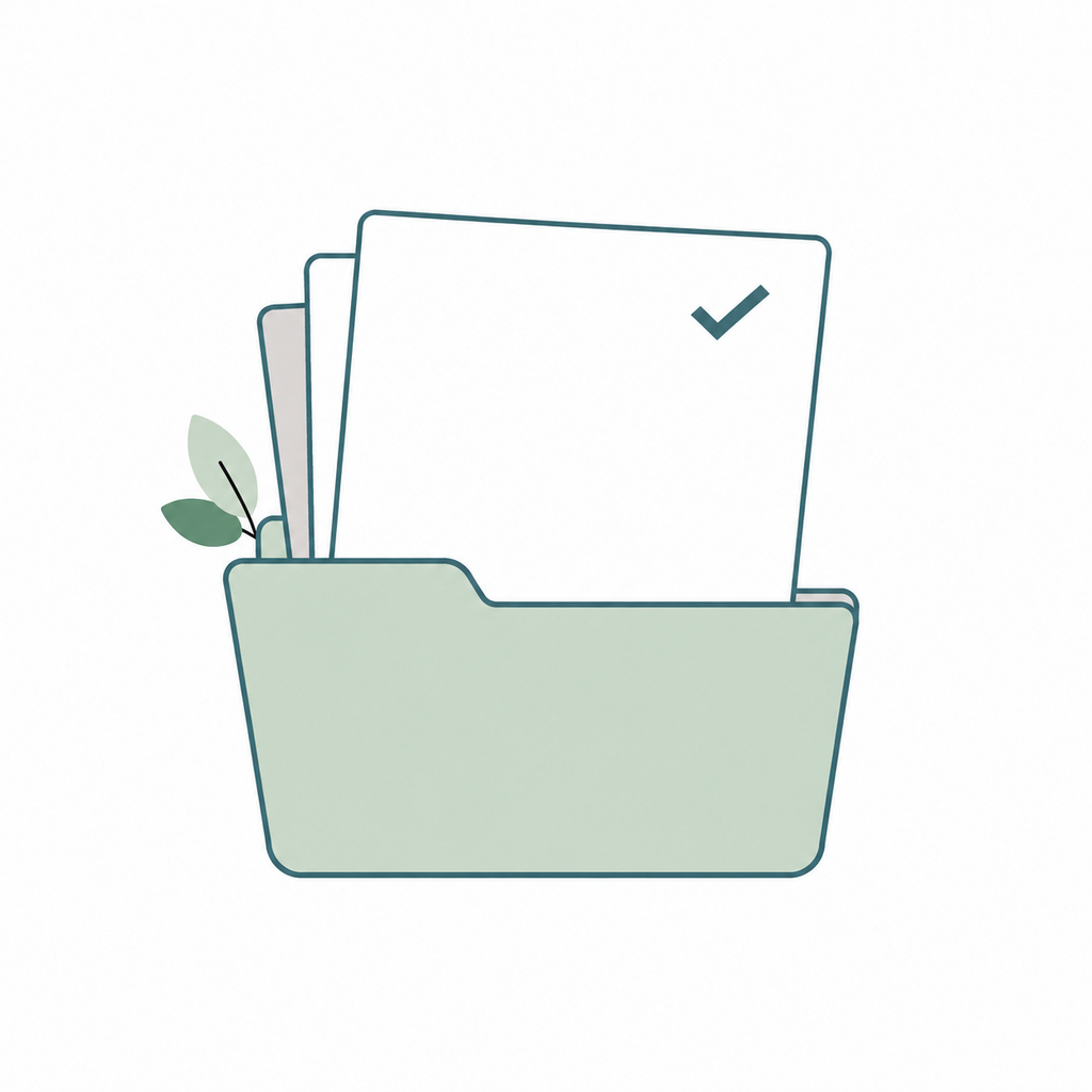 Illustration of a folder of documents with a checkmark, marking the preparing for divorce section