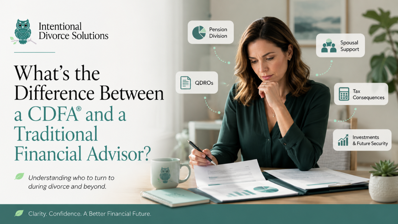 divorce woman reviews documents in preparation for CDFA meeting
