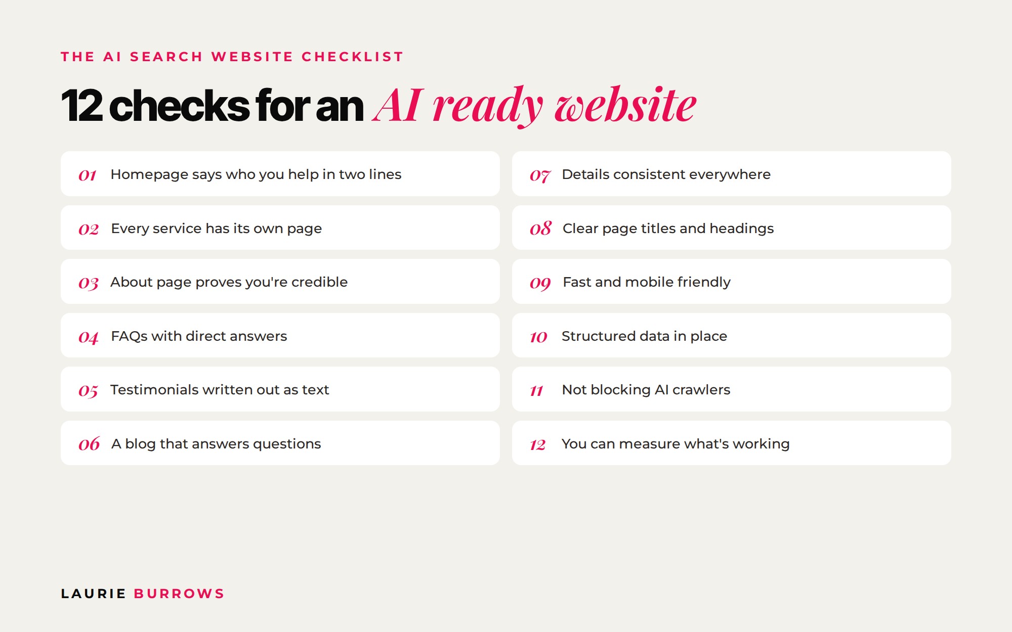 12 point AI search website checklist