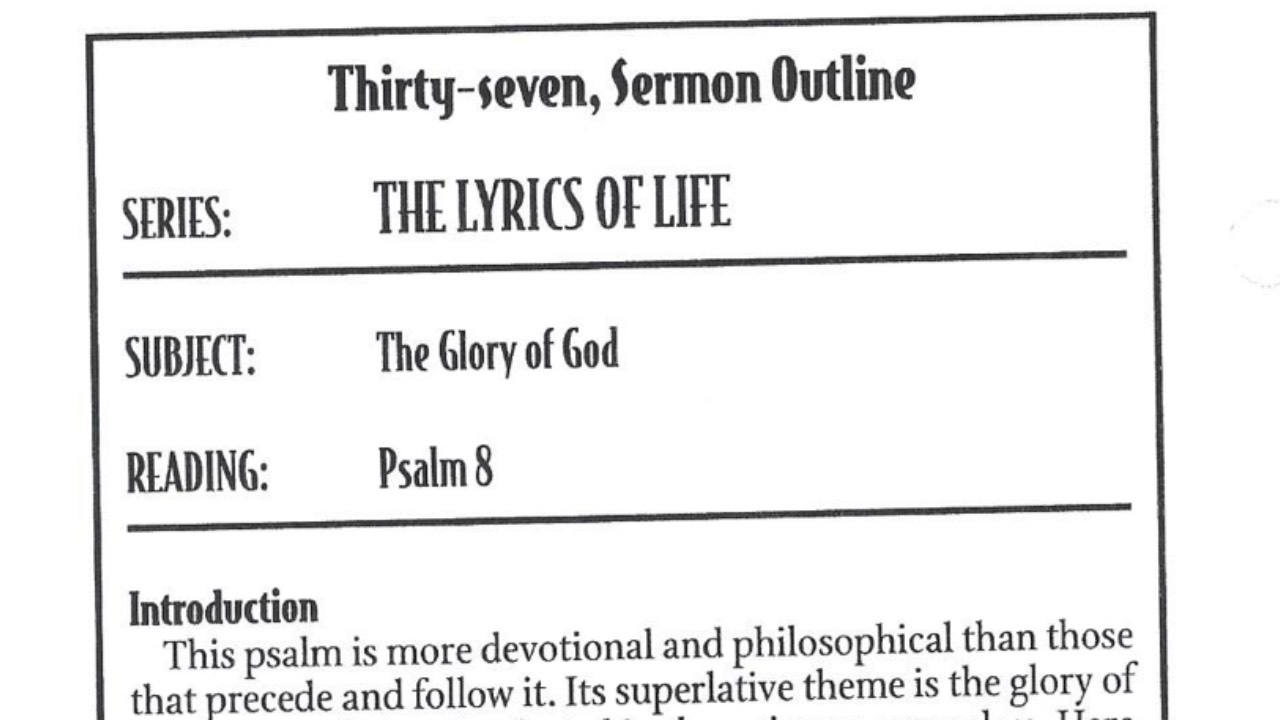 Sermon Outline: Psalm 8 — The Glory of God