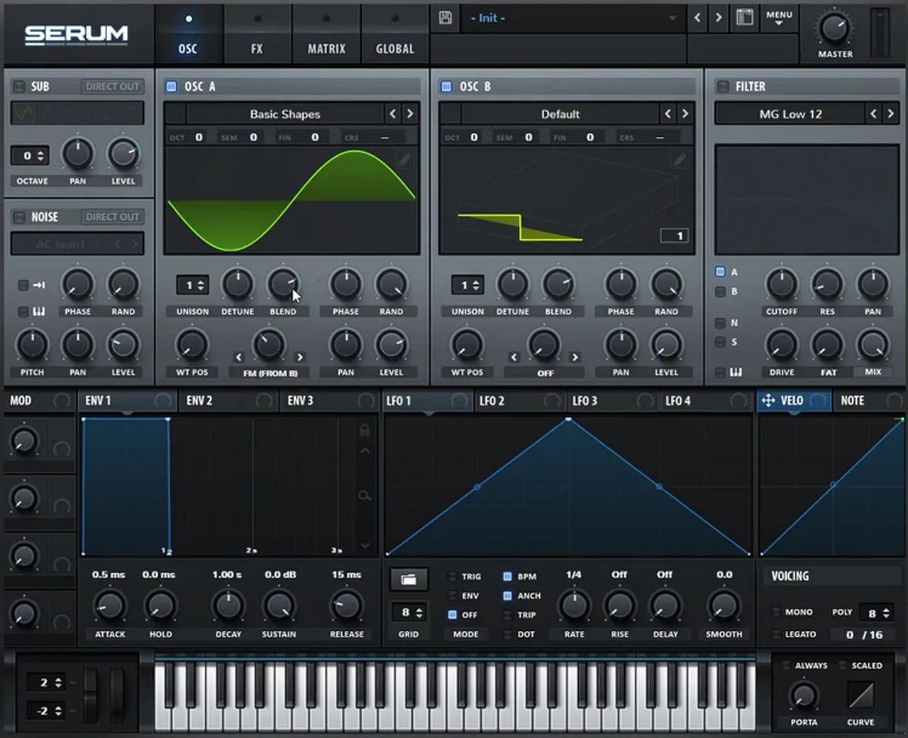Serum oscillator A sine with the FM from B warp mode, and oscillator B turned on as a modulator, the core of a bass like Buunshin Acolyte