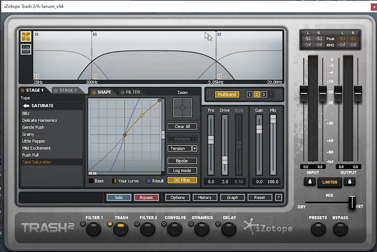 iZotope Trash 2 on the second Bou Poison style bass with the mid band set to Tape Saturation from the Saturate types