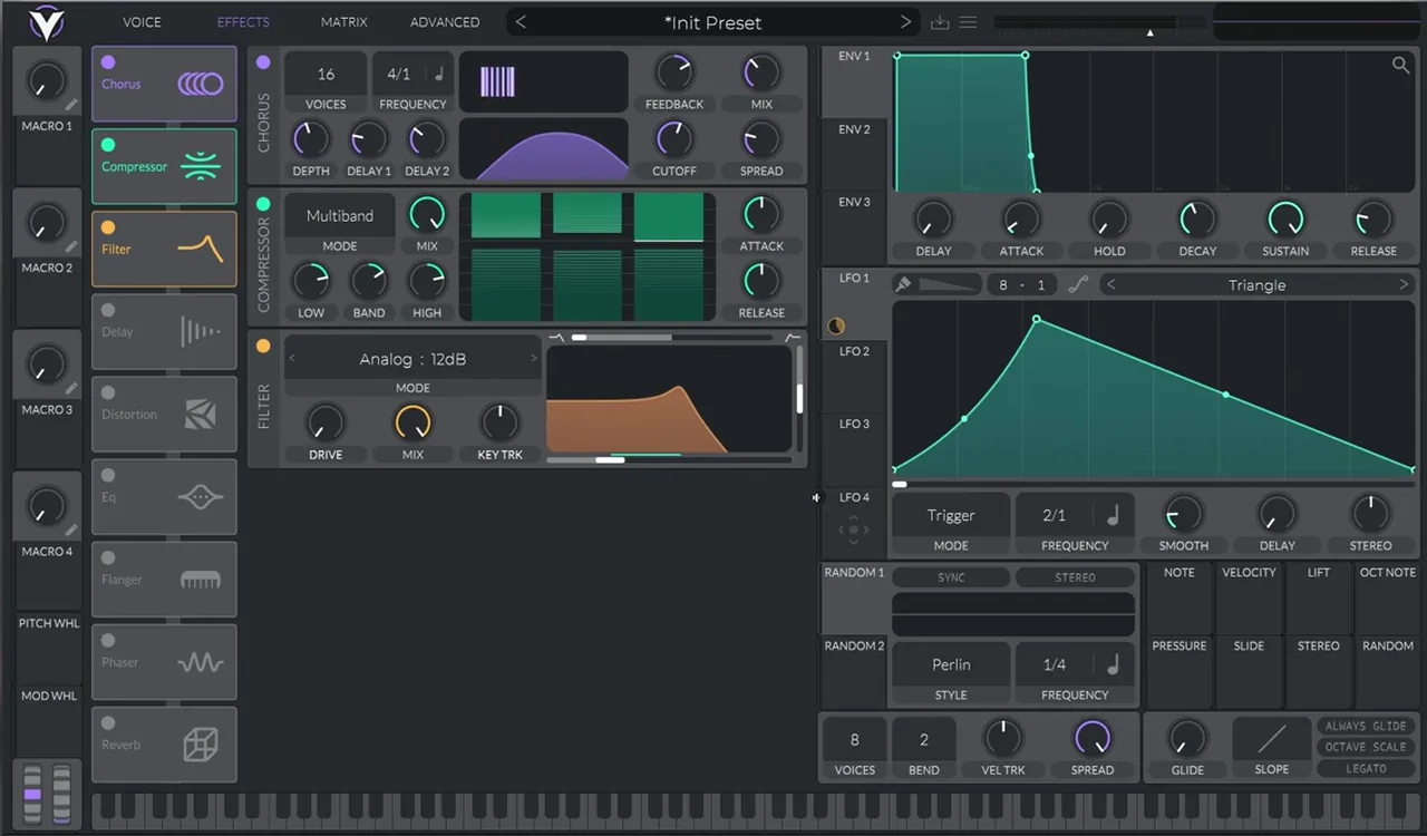 Vital LFO 1 with a curved rise and fall shape at 2/1 modulating the filter cutoff of a foghorn bass