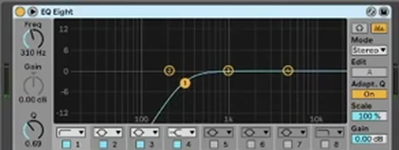 Ableton EQ Eight high-pass filter at 310 Hz on a liquid DnB top loop