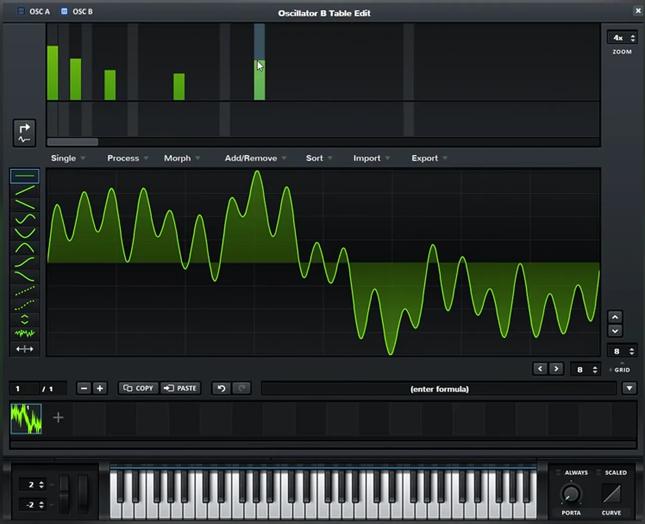 Serum Oscillator B Table Edit with several harmonic bins added by hand, creating the complex FM source for a bass like Buunshin Acolyte
