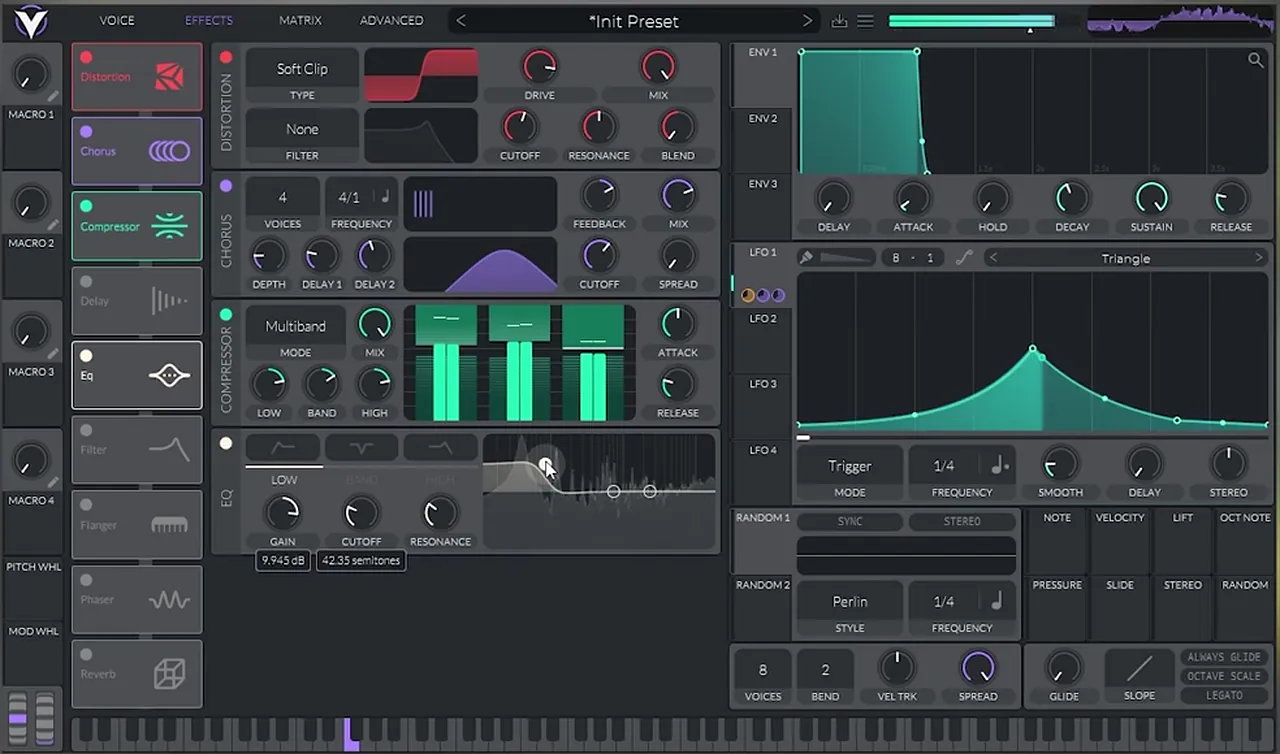 Vital multiband compressor and EQ with a low band boost added to a neuro bass effects chain