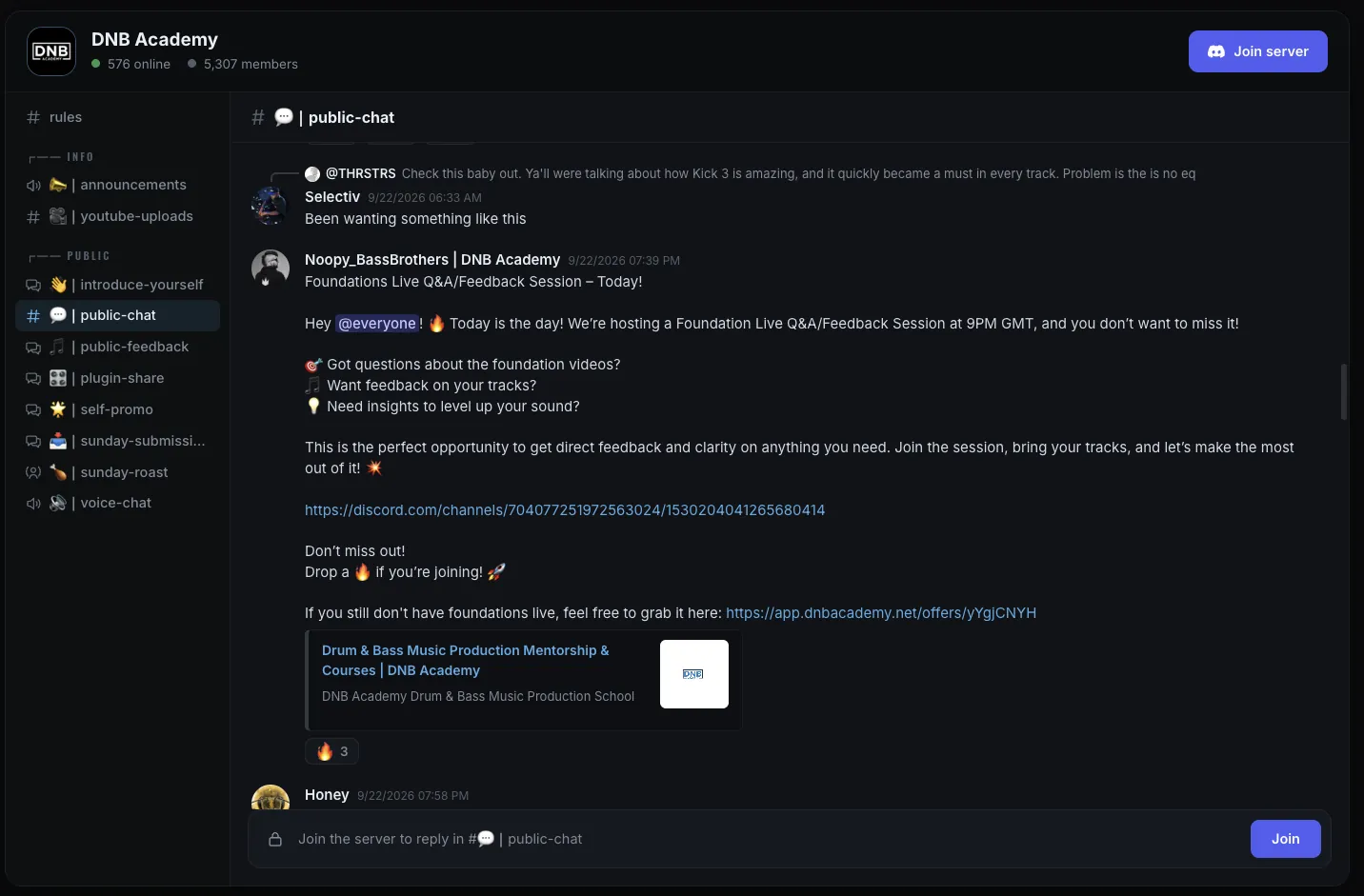 The DNB Academy Discord server with 5,300+ members