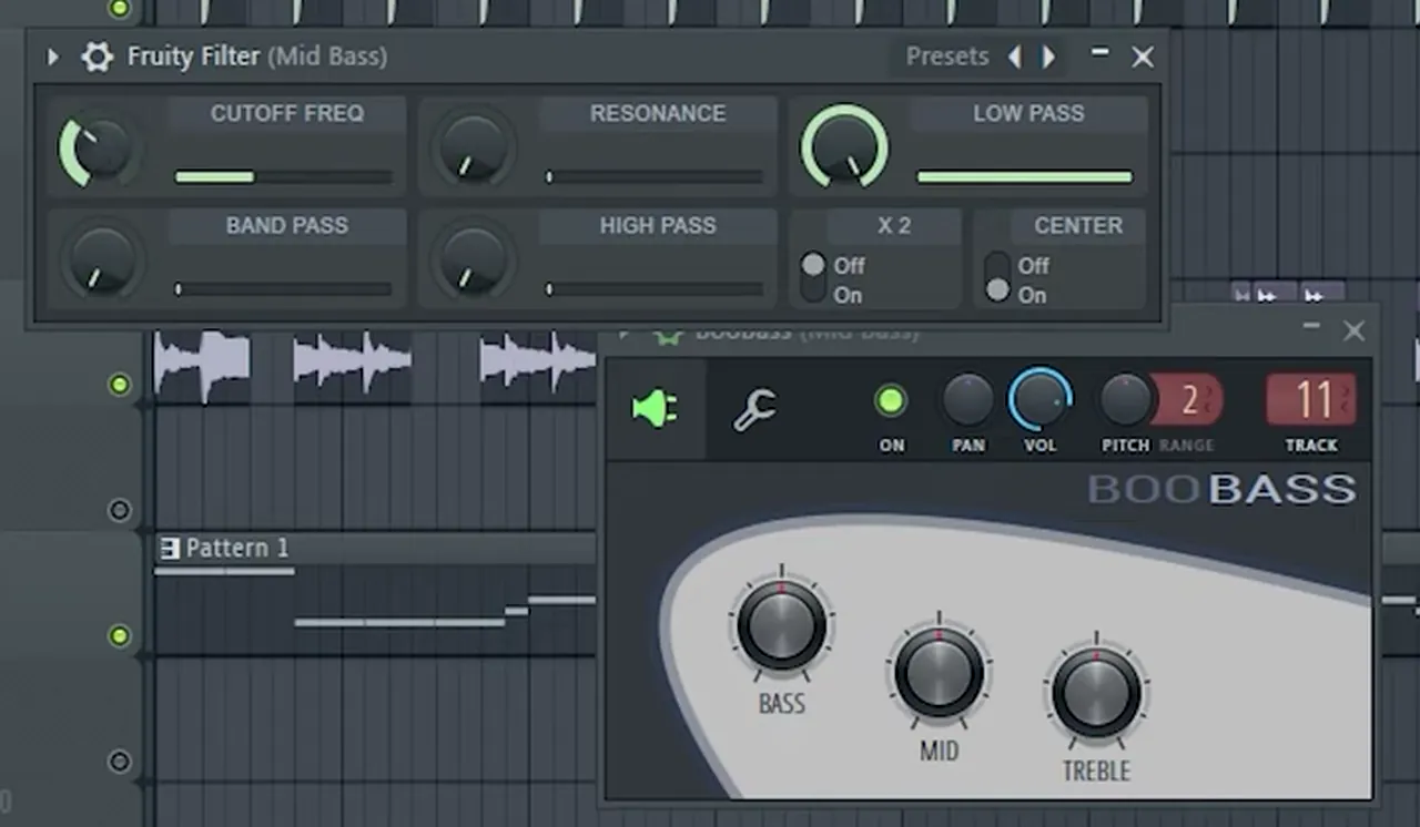 BooBass mid bass in FL Studio with Fruity Filter in low pass mode and the cutoff turned down