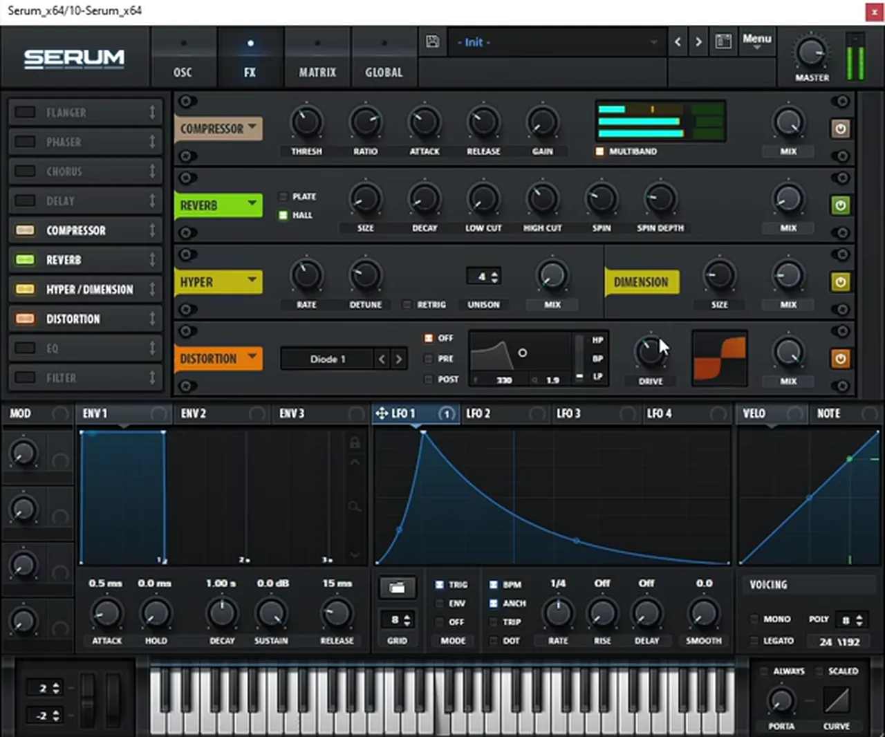 Serum FX chain for a classic jump up bass: multiband compressor, reverb, Hyper Dimension and Diode 1 distortion