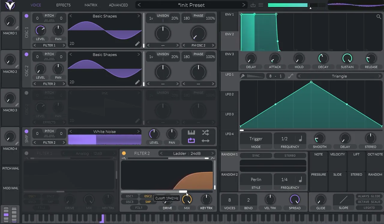 Vital filter 2 in Ladder 24dB high-pass mode with the cutoff at 1942 Hz and no resonance, filtering the white noise sampler layer of a future DnB noise bass hit