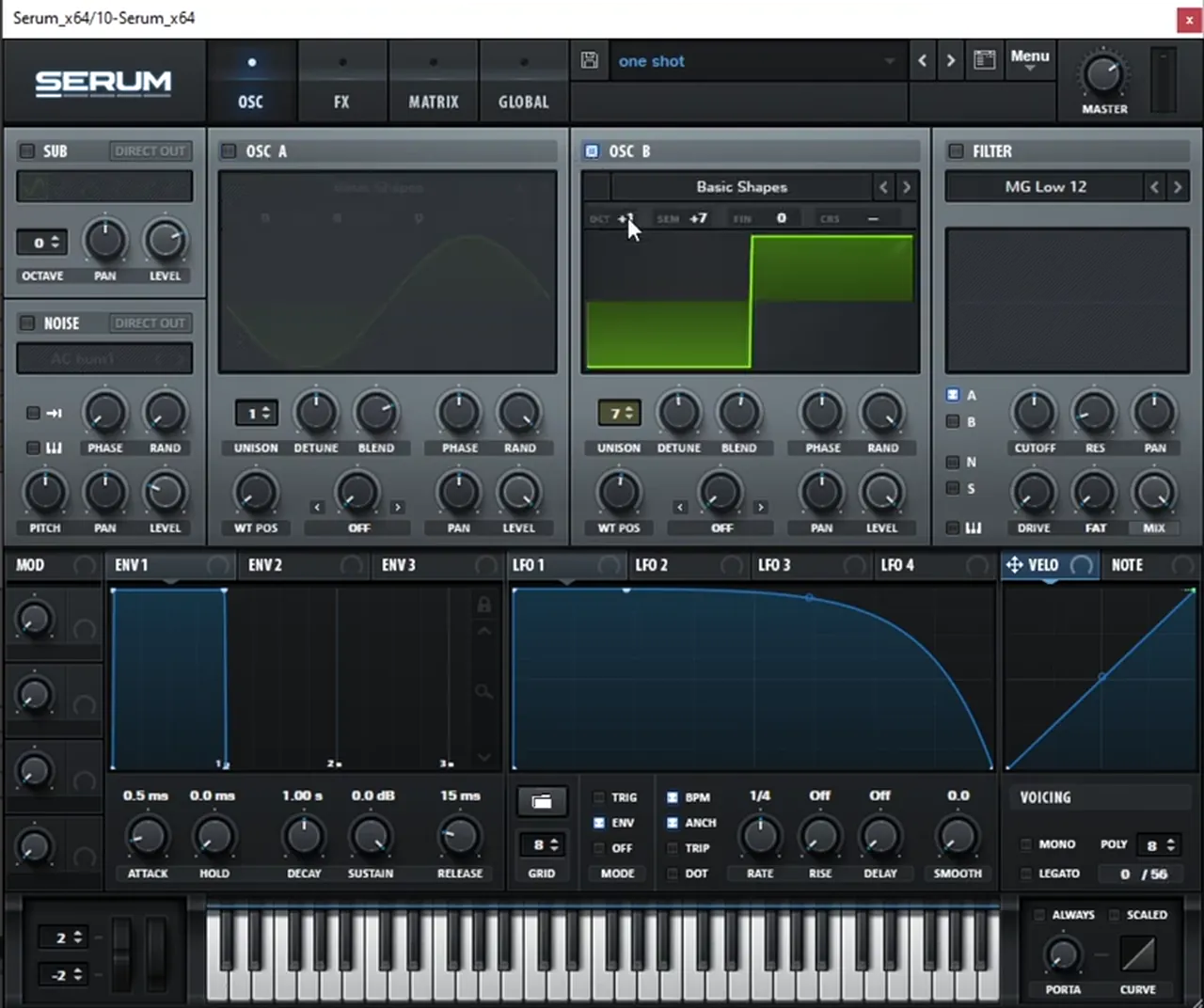 Serum oscillators for a techy drum and bass bass like Break: Osc A sine wave, Osc B square wave one octave up and +7 semitones with 7 unison voices