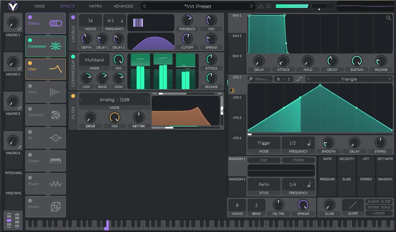 Vital chorus, multiband compressor and analog filter effects on a foghorn bass