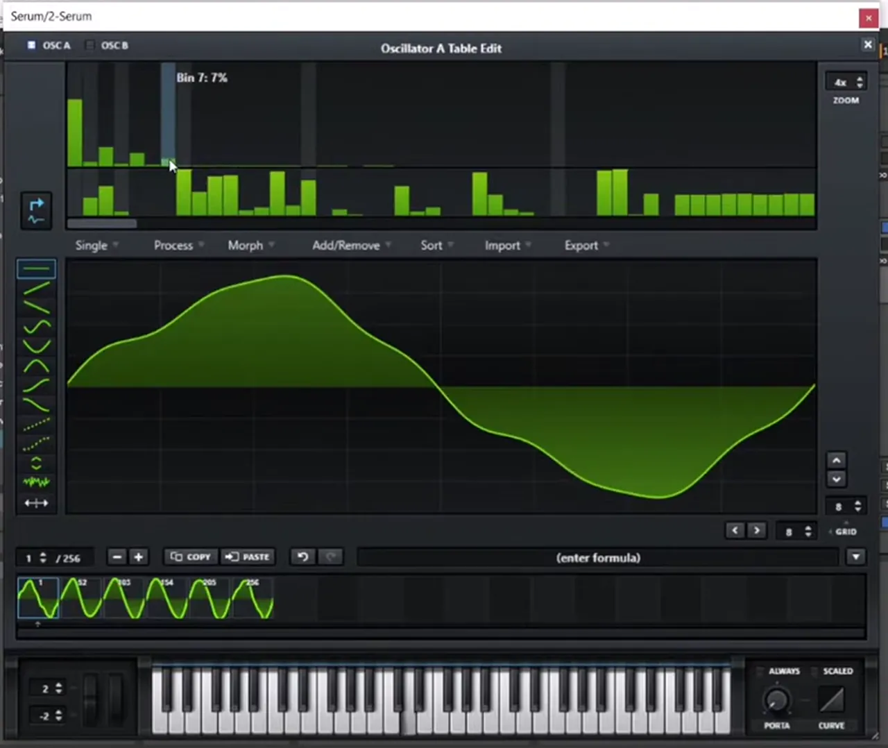Serum Oscillator A table editor with extra harmonic bins raised on Analog_BD_Sin for a deep minimal bass