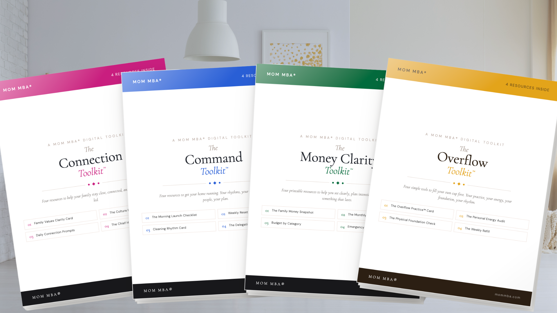 All four H.O.M.E. toolkits: Connection, Command, Money Clarity, and Overflow