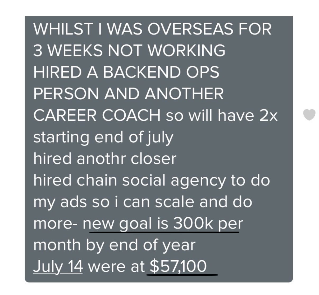 Real client win shared with Jess