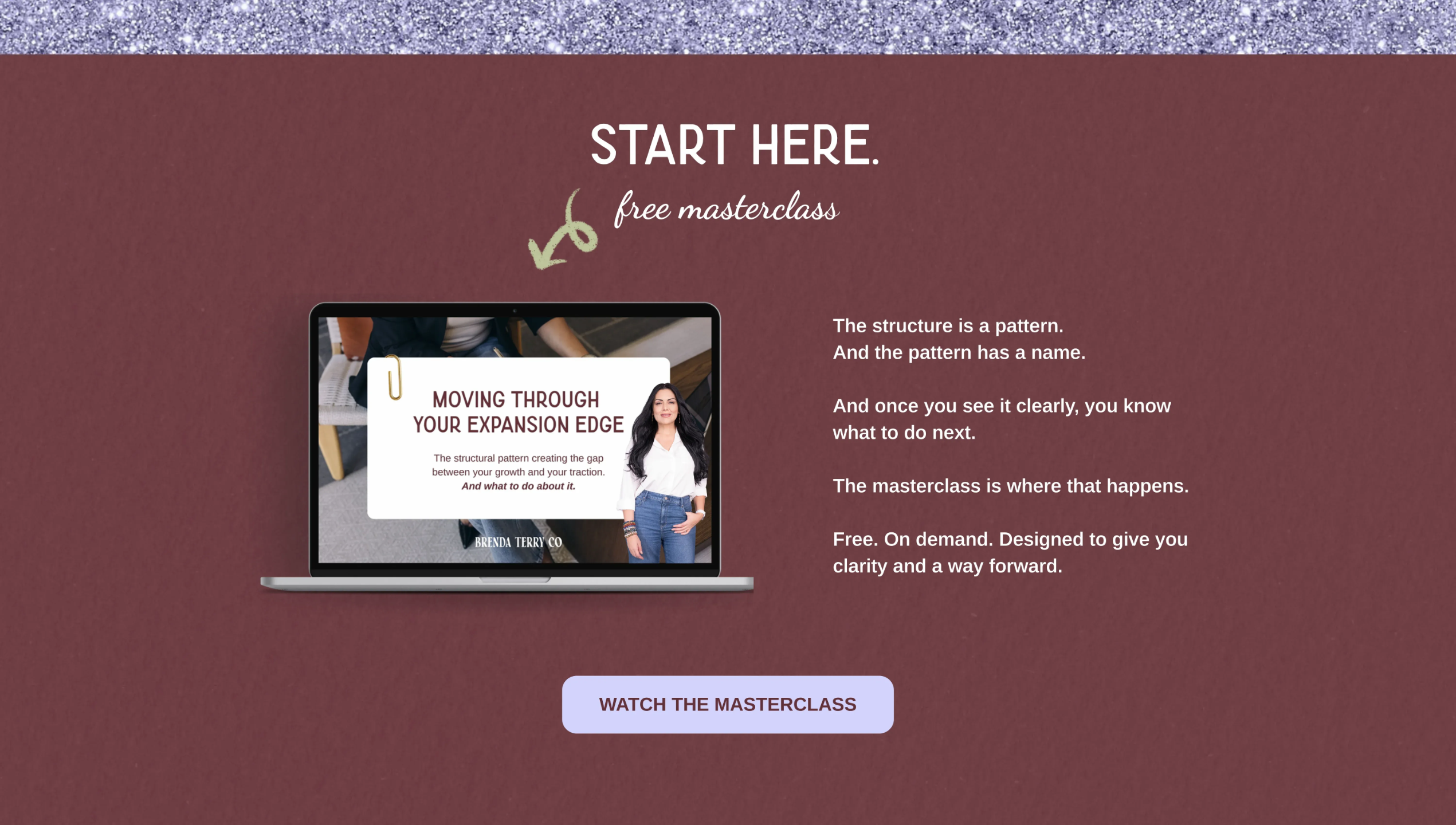 Brenda Terry Co. homepage masterclass section inviting growth-driven women in business to watch Moving Through Your Expansion Edge, a free on-demand masterclass on internal capacity, increased demand, and sustainable traction.