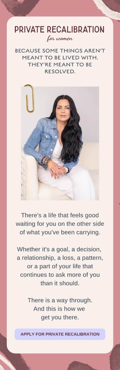 Private Recalibration for women by Brenda Terry. A private coaching experience designed to help women move through the goals, decisions, relationships, losses, and patterns that continue to carry more weight than they should, so they can find relief, clarity, and a way forward.