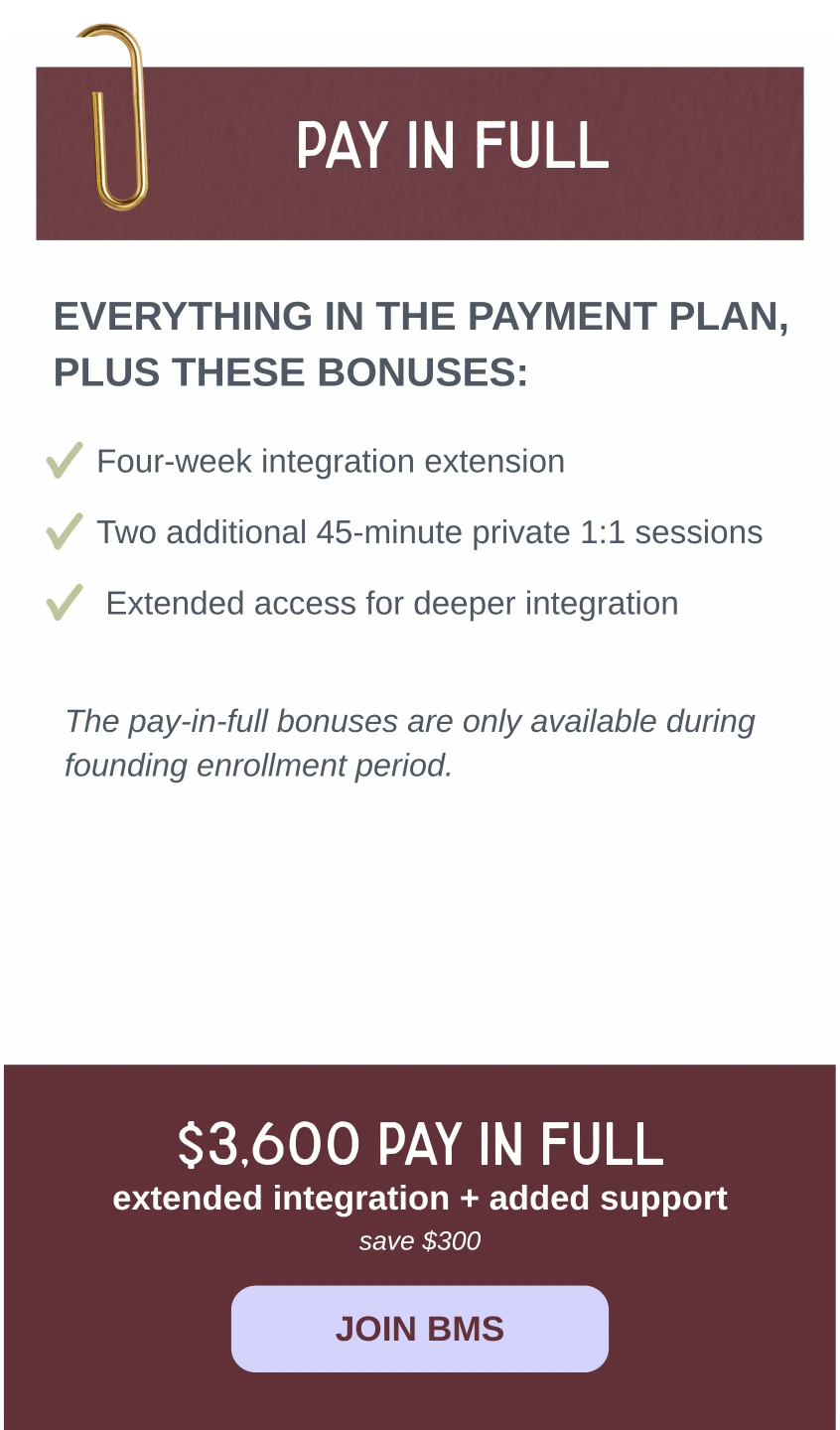 Breakthroughs Made Simple™ pricing options showing monthly payment plan and pay-in-full bonus for growth-driven women in business seeking capacity recalibration and sustainable results